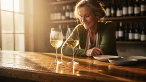 Dégustation de vin blanc à deux températures au comptoir, apprentissage sans jargon autour du vin