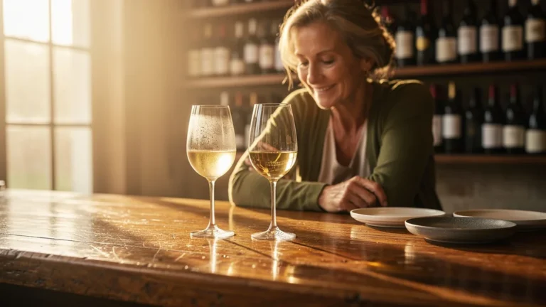 Dégustation de vin blanc à deux températures au comptoir, apprentissage sans jargon autour du vin