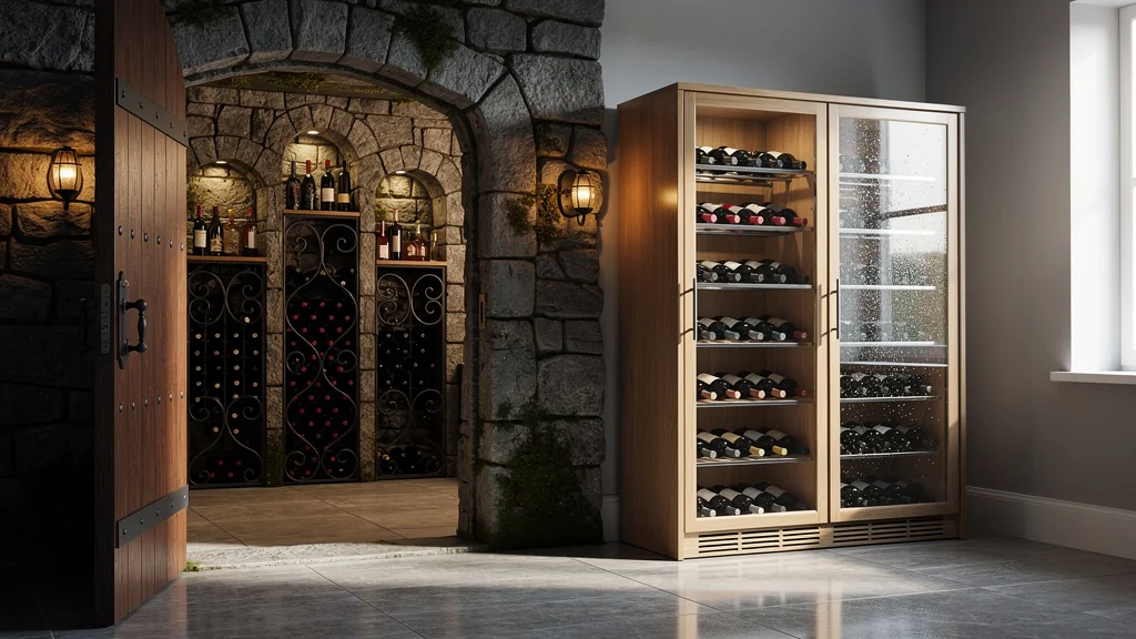 Comparaison entre un caveau traditionnel et un placard frais pour conserver les bouteilles de vin